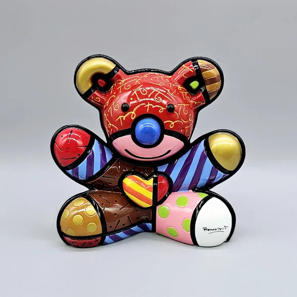Romero Britto Love Bear Figurine & Wall Art Plaque Trivet Numbered